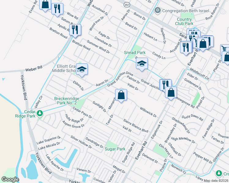 map of restaurants, bars, coffee shops, grocery stores, and more near 4525 Wapentate Drive in Corpus Christi