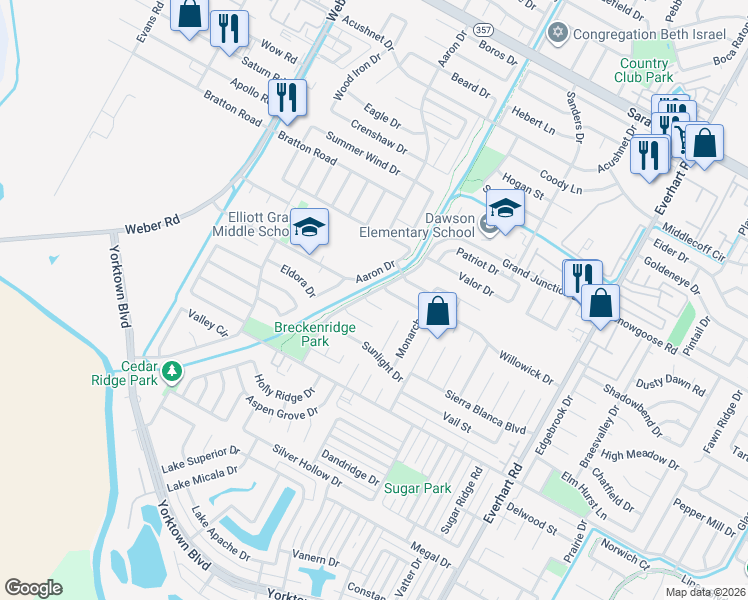 map of restaurants, bars, coffee shops, grocery stores, and more near 4505 Windows Drive in Corpus Christi