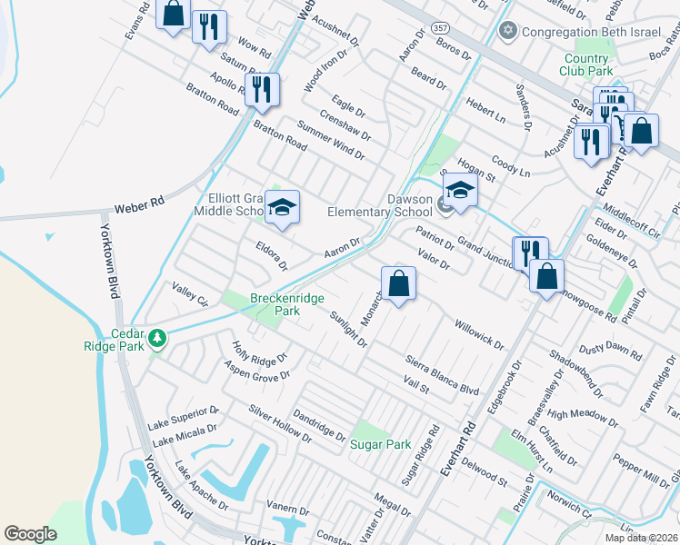 map of restaurants, bars, coffee shops, grocery stores, and more near 4505 Windows Drive in Corpus Christi