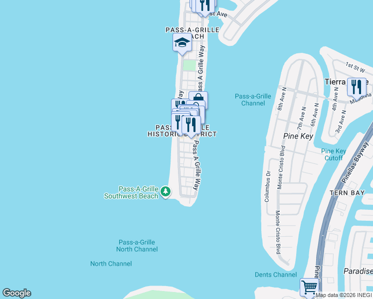 map of restaurants, bars, coffee shops, grocery stores, and more near 102 7th Avenue in St. Pete Beach