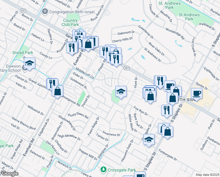 map of restaurants, bars, coffee shops, grocery stores, and more near 5065 Wingfoot Lane in Corpus Christi
