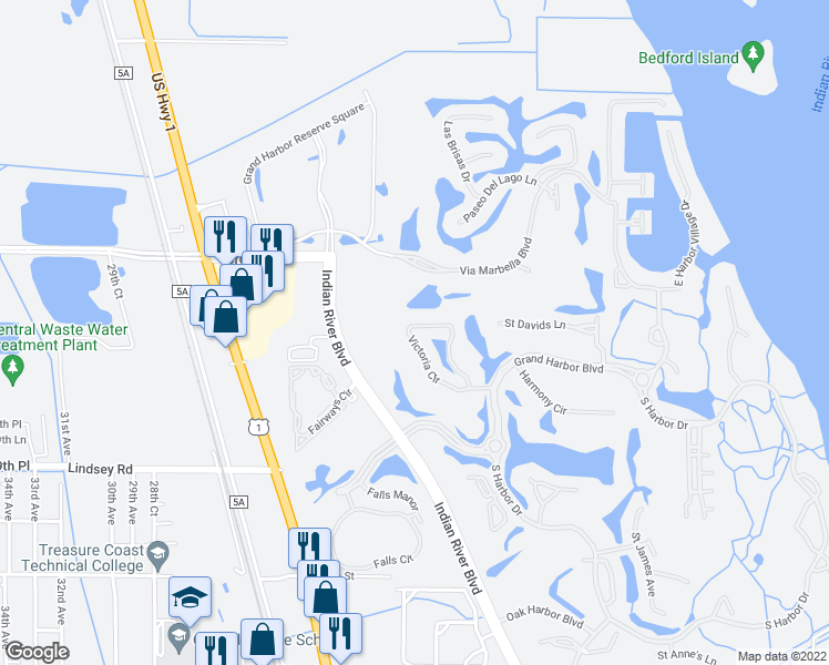 map of restaurants, bars, coffee shops, grocery stores, and more near 1708 Victoria Circle in Vero Beach