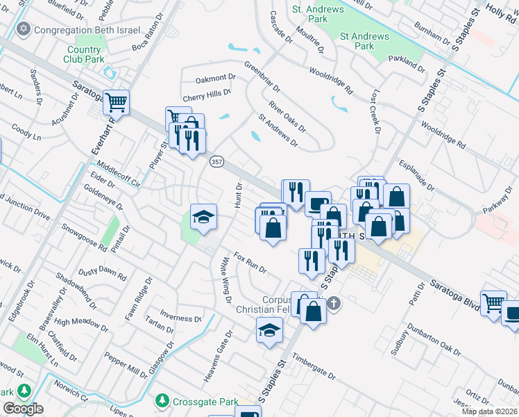 map of restaurants, bars, coffee shops, grocery stores, and more near 5429 Adair Drive in Corpus Christi