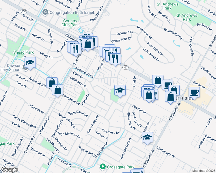 map of restaurants, bars, coffee shops, grocery stores, and more near 5065 Wingfoot Lane in Corpus Christi