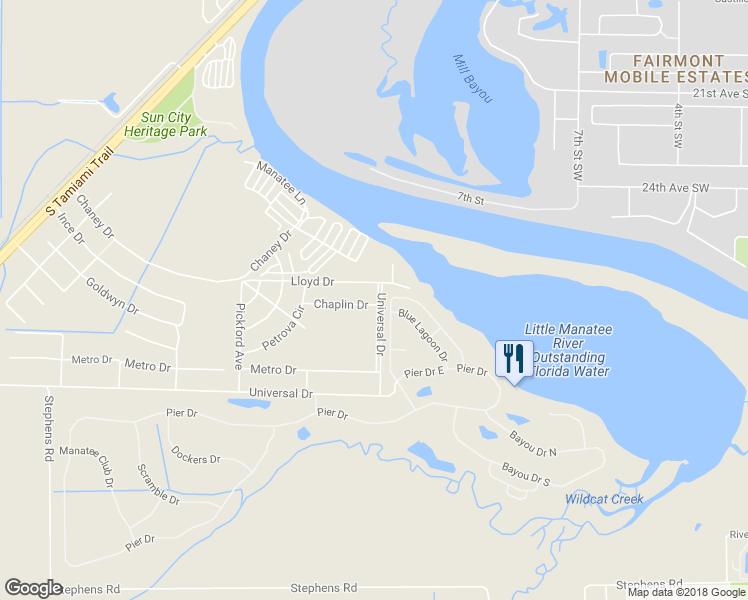 map of restaurants, bars, coffee shops, grocery stores, and more near 2201 Chaplin Drive in Ruskin