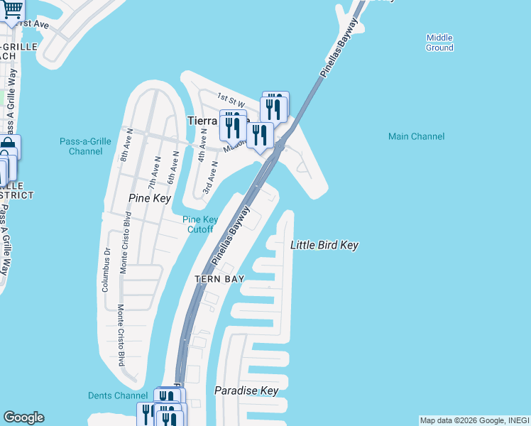 map of restaurants, bars, coffee shops, grocery stores, and more near 295 Madeira Circle in St. Petersburg