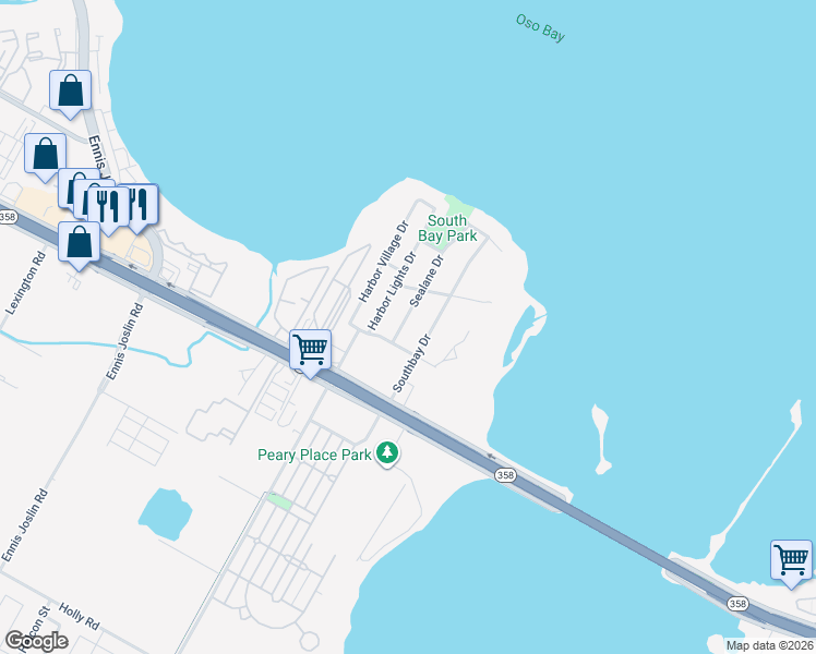 map of restaurants, bars, coffee shops, grocery stores, and more near 1306 Sealane Drive in Corpus Christi