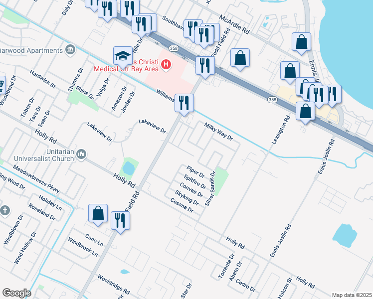 map of restaurants, bars, coffee shops, grocery stores, and more near 1818 Rodd Field Road in Corpus Christi