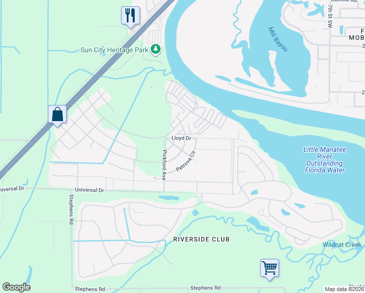map of restaurants, bars, coffee shops, grocery stores, and more near 2411 Studio Boulevard in Ruskin