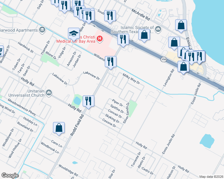 map of restaurants, bars, coffee shops, grocery stores, and more near 1818 Rodd Field Road in Corpus Christi