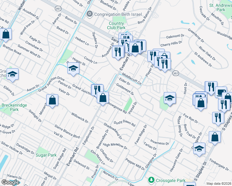 map of restaurants, bars, coffee shops, grocery stores, and more near 6740 Everhart Road in Corpus Christi