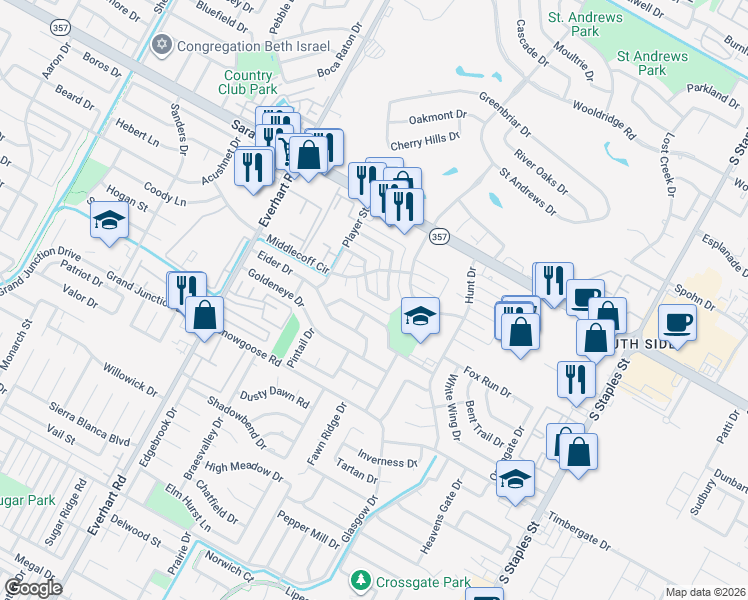 map of restaurants, bars, coffee shops, grocery stores, and more near 5065 Wingfoot Lane in Corpus Christi