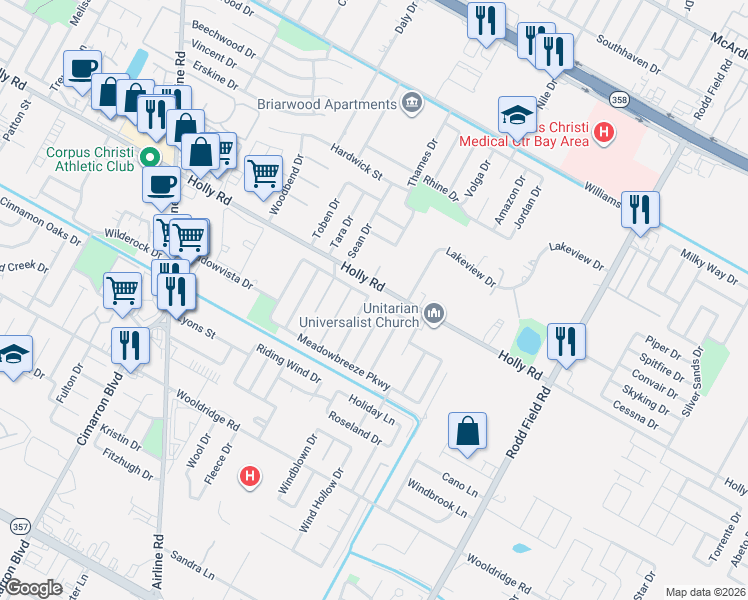 map of restaurants, bars, coffee shops, grocery stores, and more near 6810 Dorsey Street in Corpus Christi