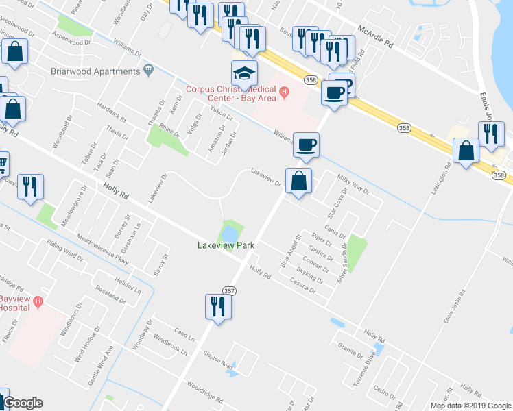 map of restaurants, bars, coffee shops, grocery stores, and more near 1901 Rodd Field Road in Corpus Christi