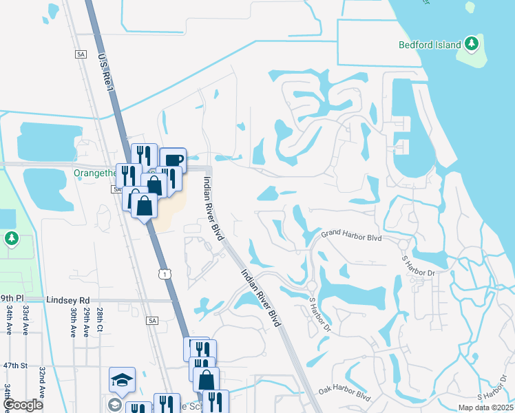 map of restaurants, bars, coffee shops, grocery stores, and more near 1708 Victoria Circle in Vero Beach