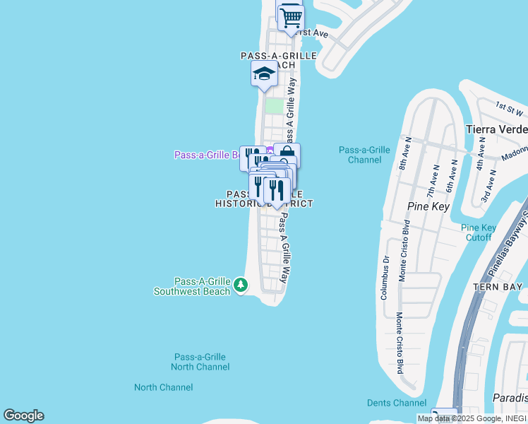 map of restaurants, bars, coffee shops, grocery stores, and more near 102 7th Avenue in St. Pete Beach