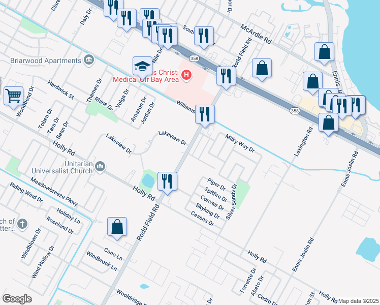 map of restaurants, bars, coffee shops, grocery stores, and more near 1818 Rodd Field Road in Corpus Christi