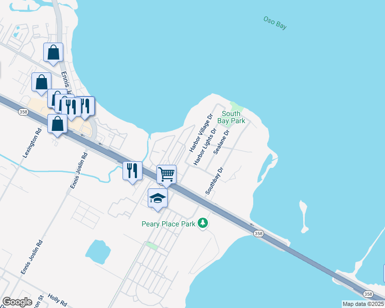 map of restaurants, bars, coffee shops, grocery stores, and more near 1221 Harbor Village Drive in Corpus Christi