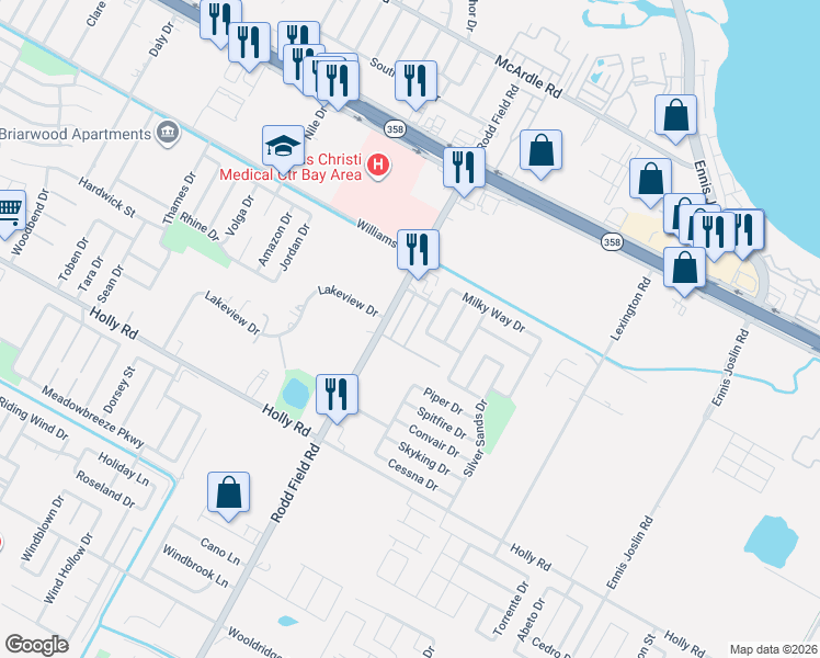map of restaurants, bars, coffee shops, grocery stores, and more near 7201 Sparkle Sea Drive in Corpus Christi