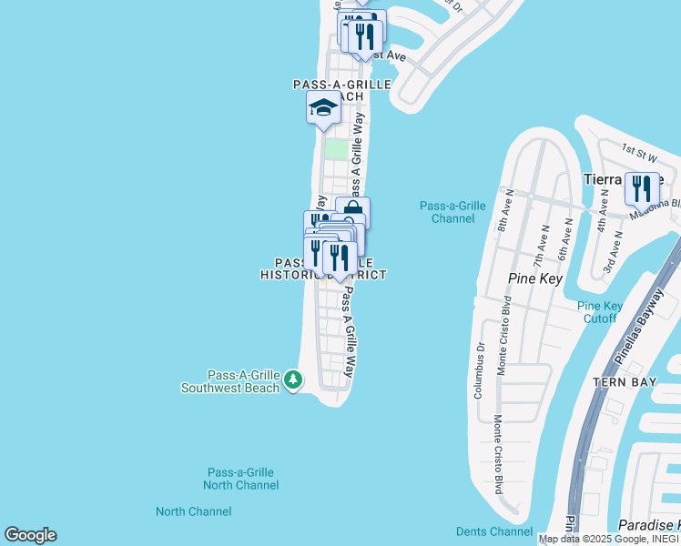 map of restaurants, bars, coffee shops, grocery stores, and more near in St. Pete Beach