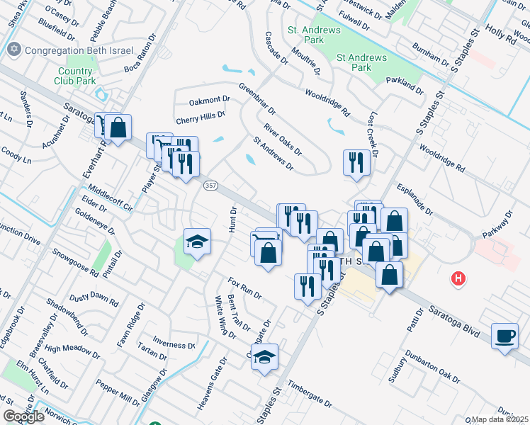 map of restaurants, bars, coffee shops, grocery stores, and more near 5322 Saratoga Boulevard in Corpus Christi