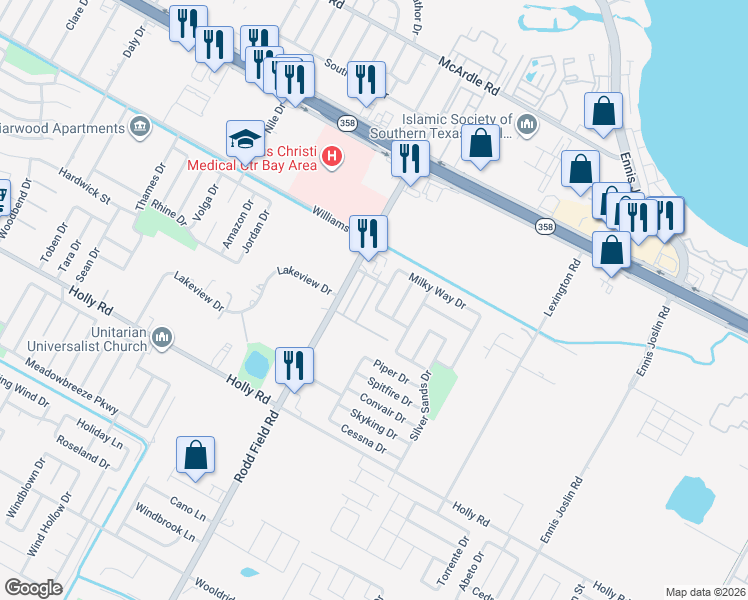 map of restaurants, bars, coffee shops, grocery stores, and more near 1741 Mermaid Drive in Corpus Christi