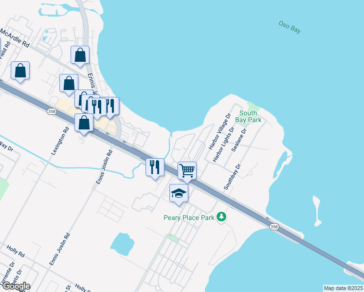 map of restaurants, bars, coffee shops, grocery stores, and more near 8050 South Padre Island Drive in Corpus Christi