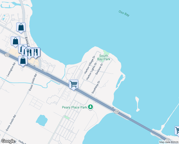 map of restaurants, bars, coffee shops, grocery stores, and more near 1221 Harbor Village Drive in Corpus Christi