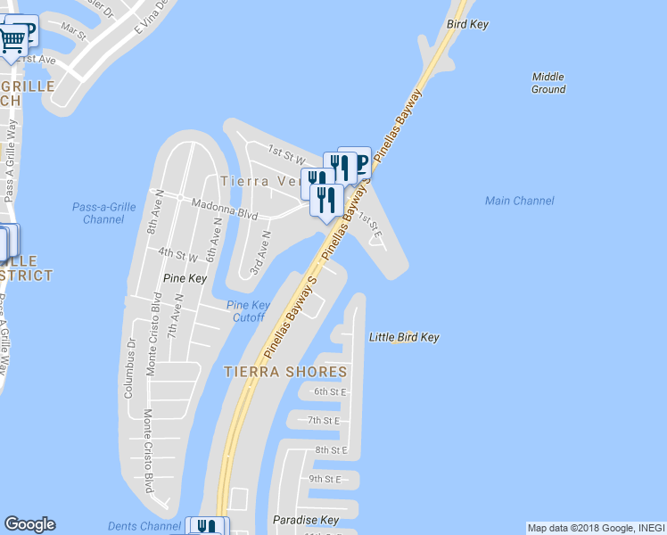 map of restaurants, bars, coffee shops, grocery stores, and more near 117 Yacht Club Lane in Saint Petersburg