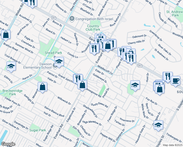 map of restaurants, bars, coffee shops, grocery stores, and more near 6702 Everhart Road in Corpus Christi