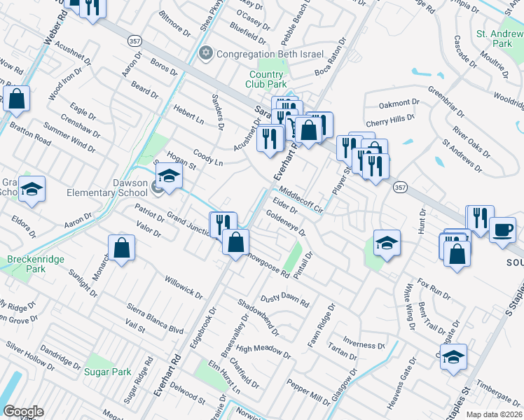 map of restaurants, bars, coffee shops, grocery stores, and more near 6702 Everhart Road in Corpus Christi