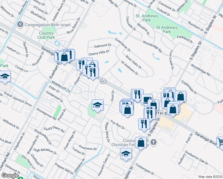 map of restaurants, bars, coffee shops, grocery stores, and more near in Corpus Christi