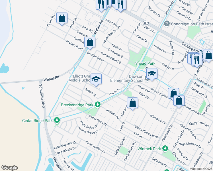map of restaurants, bars, coffee shops, grocery stores, and more near 4350-4398 Aaron Drive in Corpus Christi