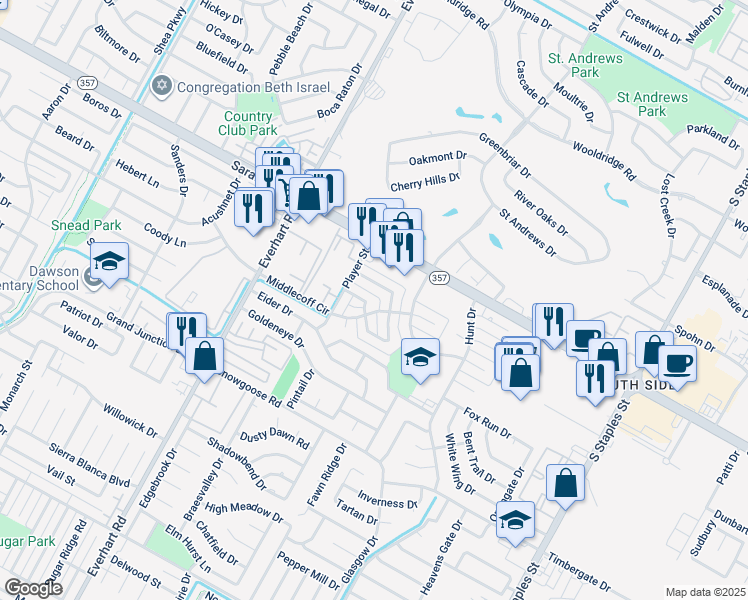 map of restaurants, bars, coffee shops, grocery stores, and more near 5026 Middlecoff Circle in Corpus Christi