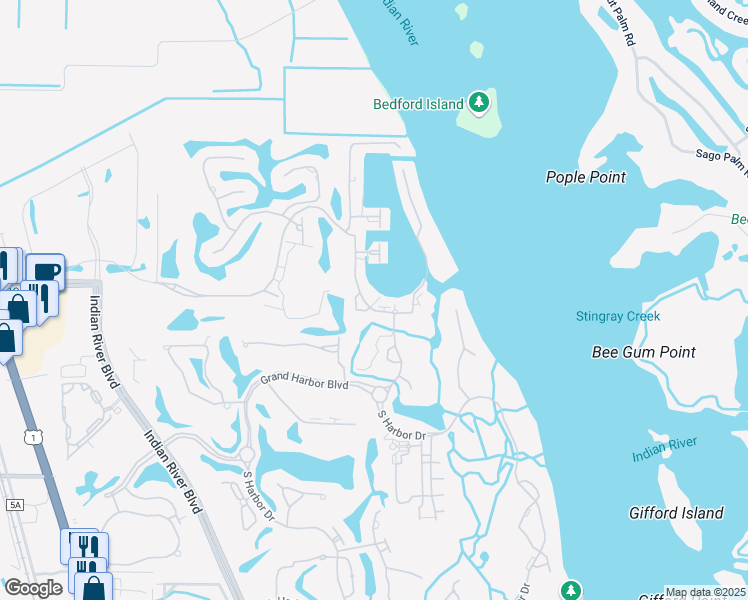 map of restaurants, bars, coffee shops, grocery stores, and more near 5209 West Harbor Village Drive in Vero Beach