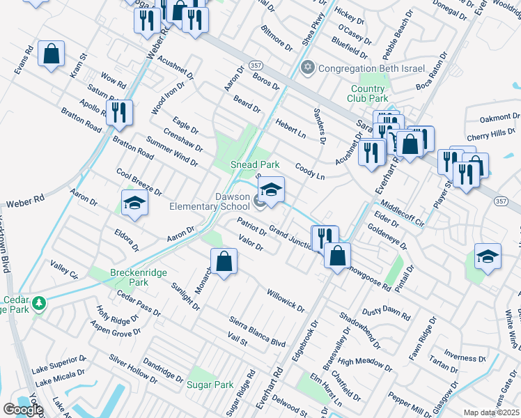 map of restaurants, bars, coffee shops, grocery stores, and more near 6821 Sanders Drive in Corpus Christi