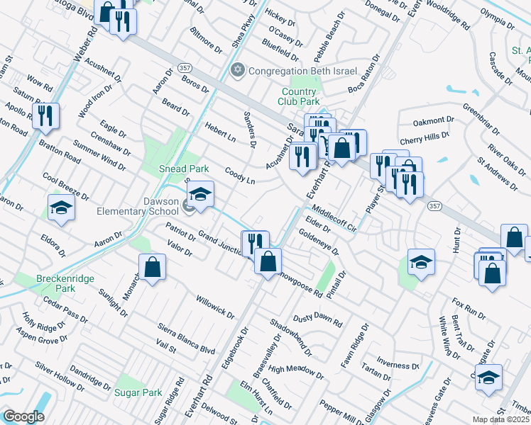 map of restaurants, bars, coffee shops, grocery stores, and more near 6701 Everhart Road in Corpus Christi