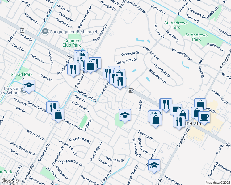 map of restaurants, bars, coffee shops, grocery stores, and more near 5009 Saratoga Boulevard in Corpus Christi