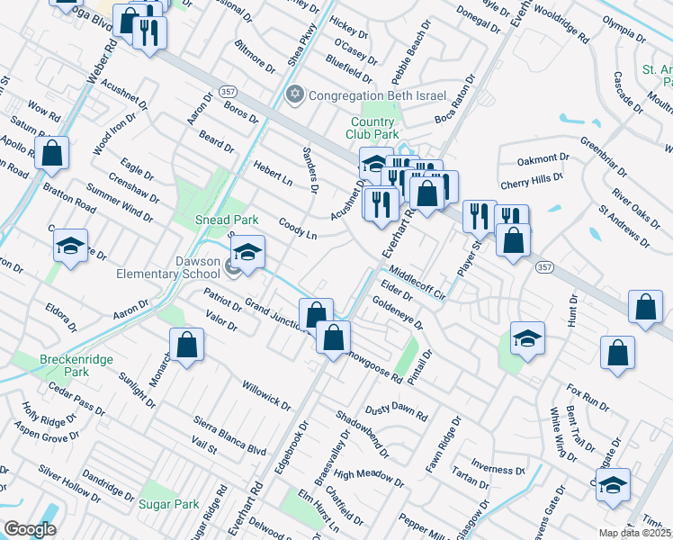 map of restaurants, bars, coffee shops, grocery stores, and more near 6701 Everhart Road in Corpus Christi