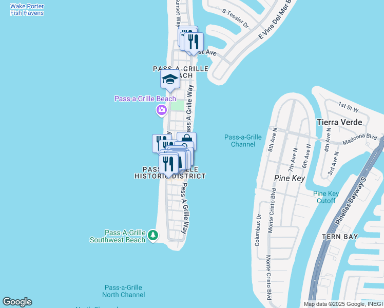 map of restaurants, bars, coffee shops, grocery stores, and more near 1081 Pass a Grille Way in St. Pete Beach