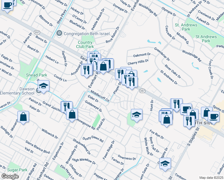 map of restaurants, bars, coffee shops, grocery stores, and more near 4901 Saratoga Boulevard in Corpus Christi