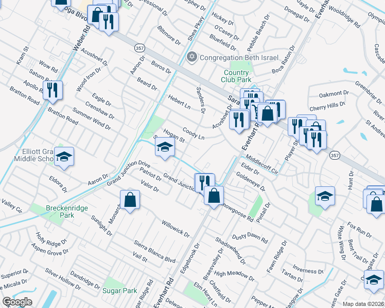map of restaurants, bars, coffee shops, grocery stores, and more near 4605 Hogan Street in Corpus Christi