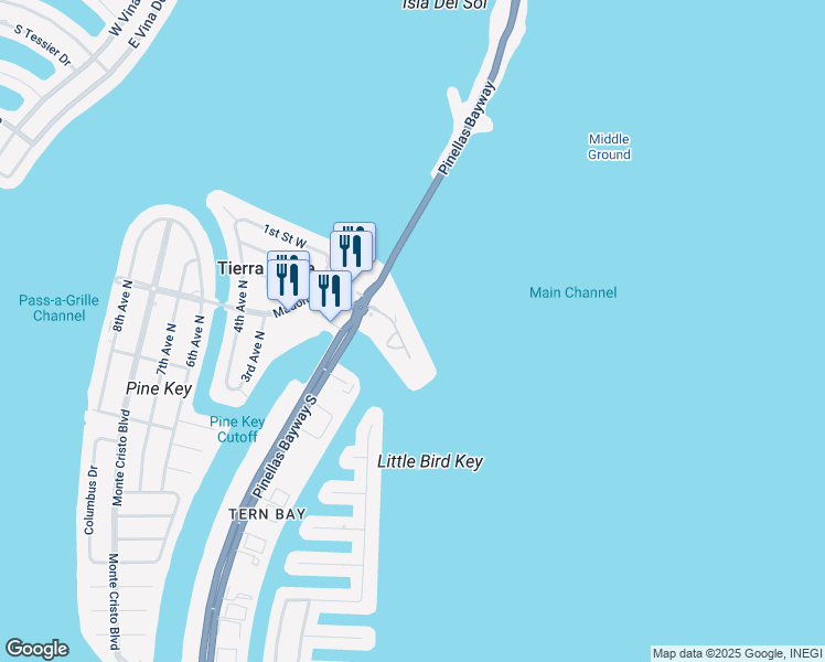 map of restaurants, bars, coffee shops, grocery stores, and more near 103 1st Street East in St. Petersburg
