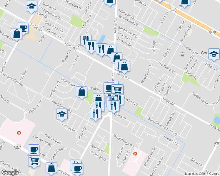 map of restaurants, bars, coffee shops, grocery stores, and more near 2149 Airline Road in Corpus Christi