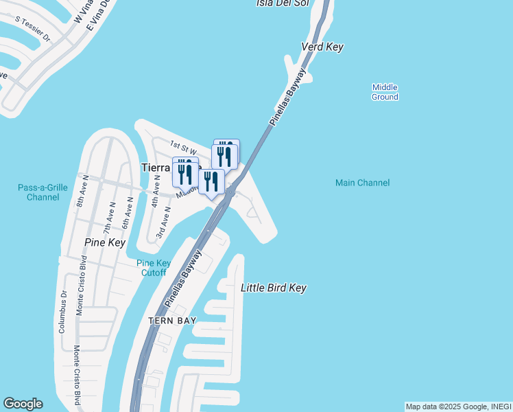 map of restaurants, bars, coffee shops, grocery stores, and more near 103 1st Street East in St. Petersburg