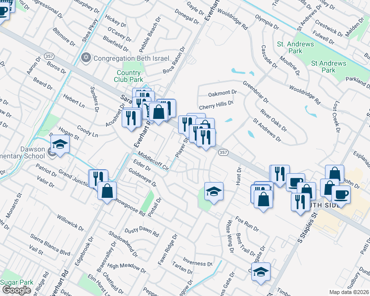 map of restaurants, bars, coffee shops, grocery stores, and more near 5009 Saratoga Boulevard in Corpus Christi