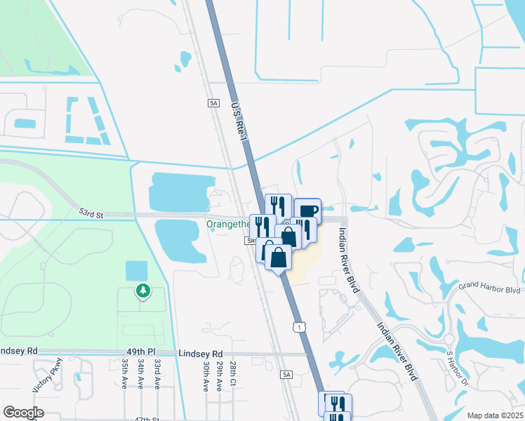 map of restaurants, bars, coffee shops, grocery stores, and more near in Vero Beach