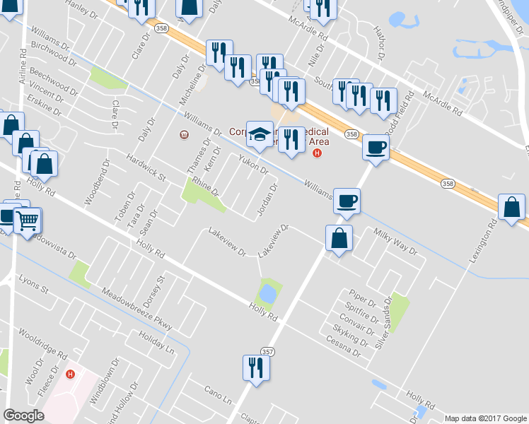 map of restaurants, bars, coffee shops, grocery stores, and more near 1814 Jordan Drive in Corpus Christi
