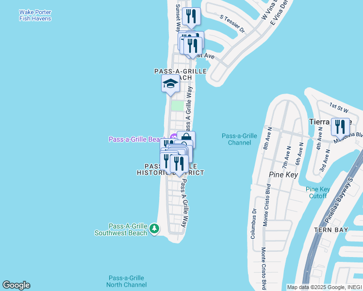 map of restaurants, bars, coffee shops, grocery stores, and more near 111 11th Avenue in St. Pete Beach
