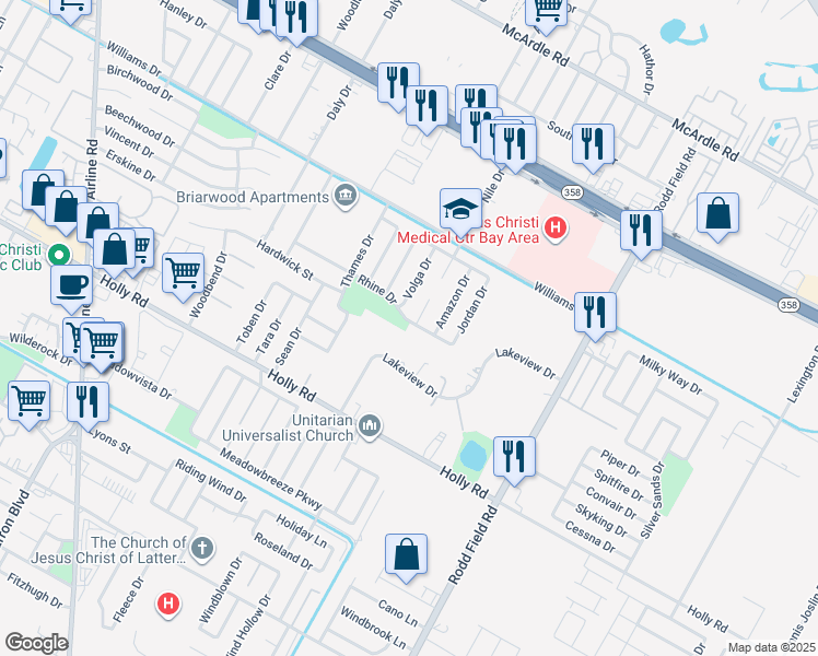 map of restaurants, bars, coffee shops, grocery stores, and more near 6910 Lakeview Drive in Corpus Christi